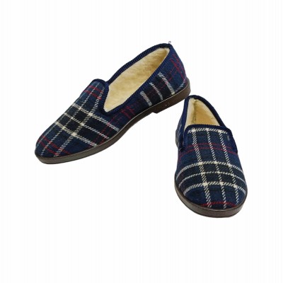 Pantufla Española Maria escocés azul hombre talla 43